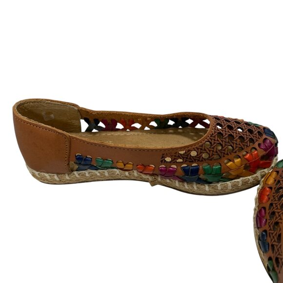 Maya Espadrille Women 6-6.5 Brown Mexican Huarache Leather Flat Rainbow Festival - Picture 9 of 10